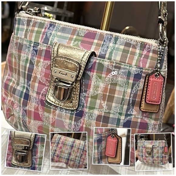 Coach Poppy Madras Signature Plaid Sequined Pink Crossbody Shoulder Bag, Vintage - Picture 4 of 16